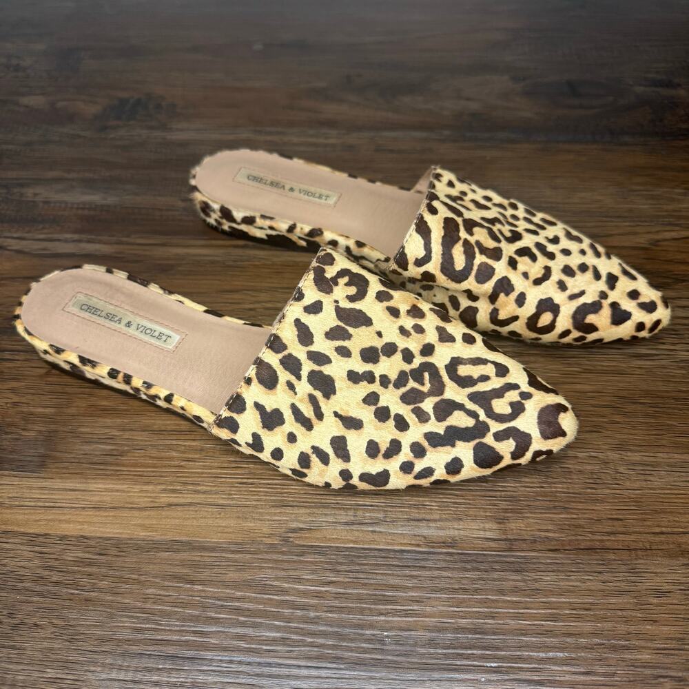Chelsea & Violet cow hair animal print flat mule slides CV-EVE size 8.5M